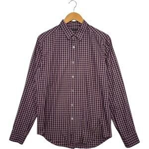 Theory Shirt Mens Medium Purple Plaid Button Up Zack Preppy Classic Casual